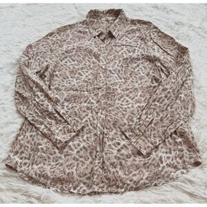 Beach Lunch Lounge Women Top XL Button Up Leopard Print Mob Wife Boho 15267x